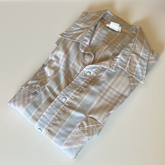 Vintage Tan Plaid Pearl Snap Western Short Sleeve Shirt Tan Men's Large - Picture 3 of 3